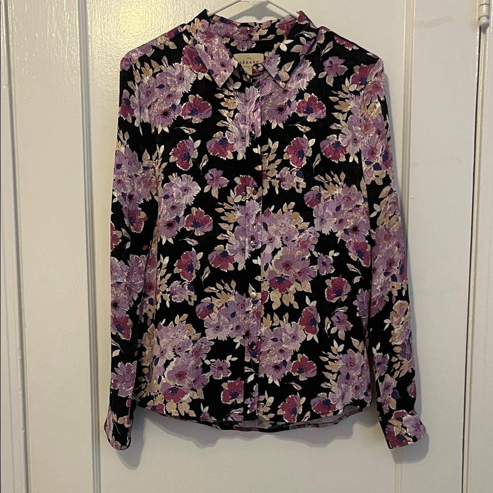 Sezane Chemise Ann Purple Floral Button Down Blouse